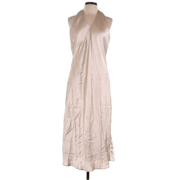 NEW Quince Silk Stretch Washable Twist Halter Midi Backless Dress Cream Size L - Picture 2 of 14